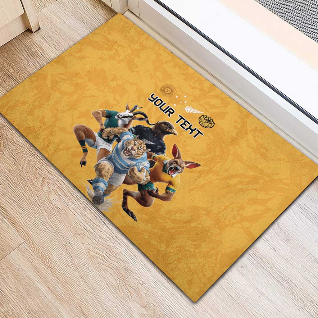Custom Rugby Southern Hemisphere Rubber Doormat Argentina AUNZ South Africa Mascot Gold - Aussie Hoodie