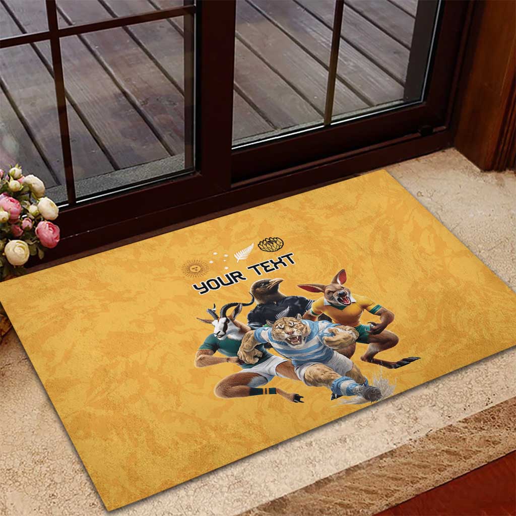 Custom Rugby Southern Hemisphere Rubber Doormat Argentina AUNZ South Africa Mascot Gold - Aussie Hoodie