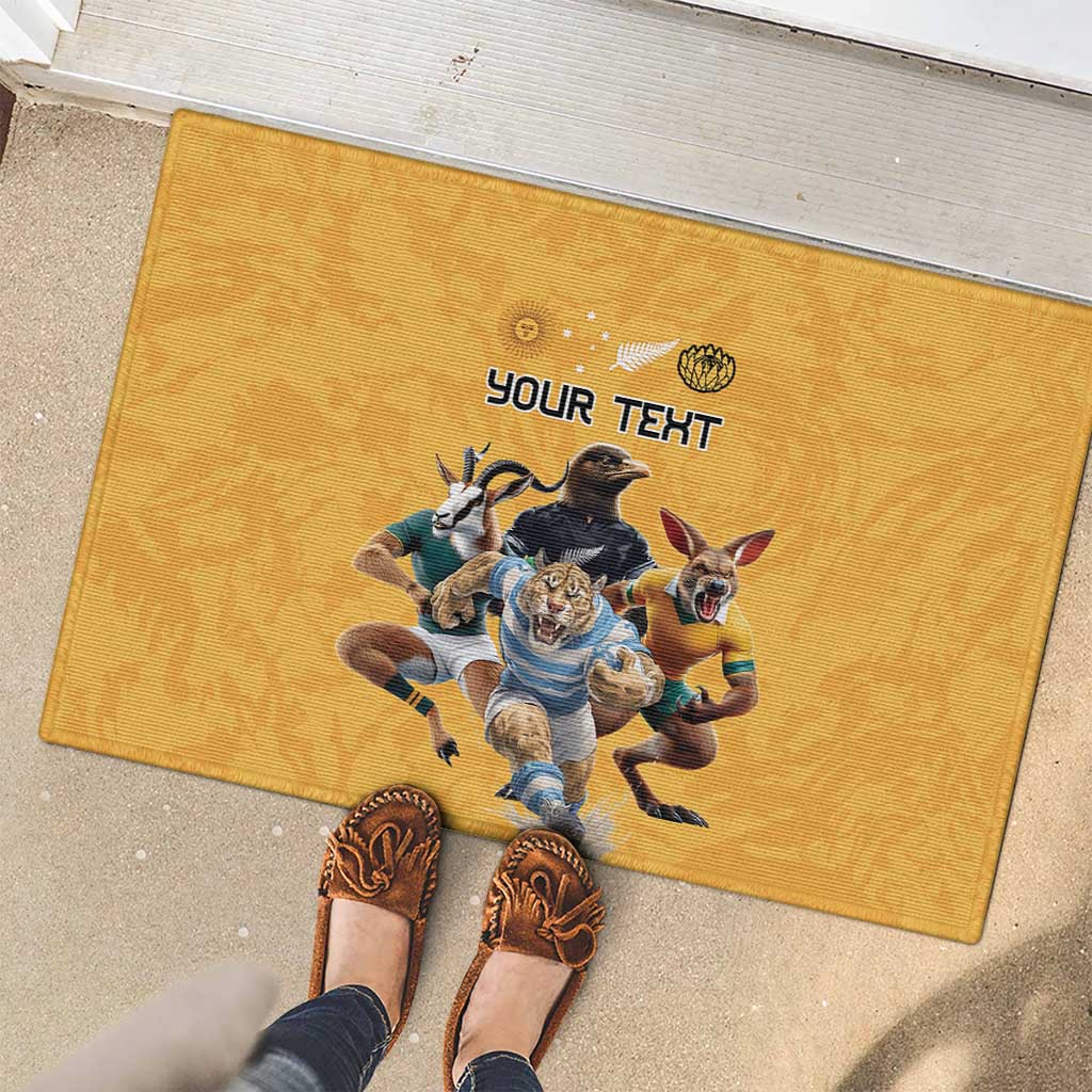 Custom Rugby Southern Hemisphere Rubber Doormat Argentina AUNZ South Africa Mascot Gold - Aussie Hoodie