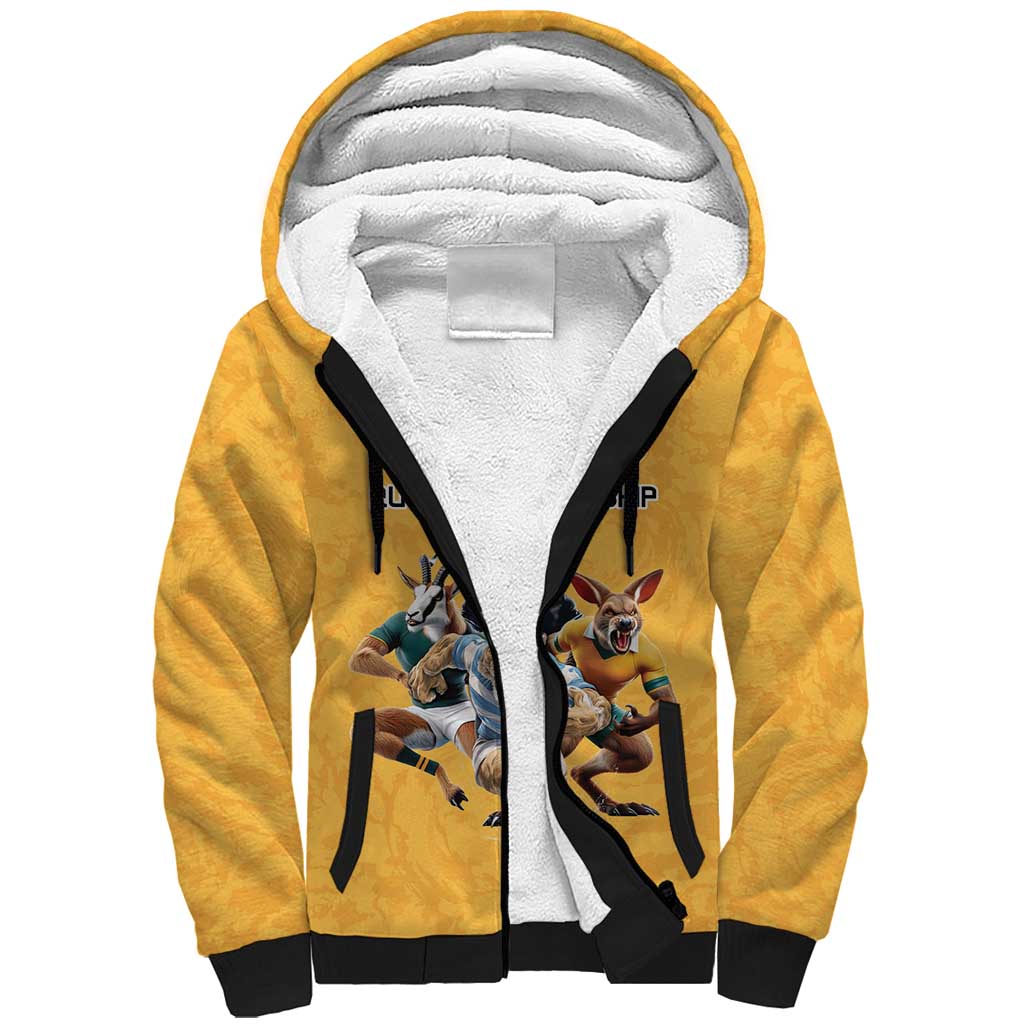 Custom Rugby Southern Hemisphere Sherpa Hoodie Argentina AUNZ South Africa Mascot Gold - Aussie Hoodie