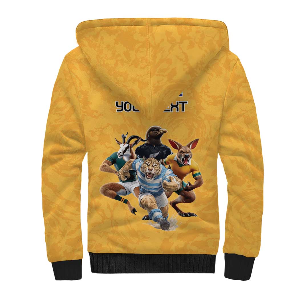 Custom Rugby Southern Hemisphere Sherpa Hoodie Argentina AUNZ South Africa Mascot Gold - Aussie Hoodie