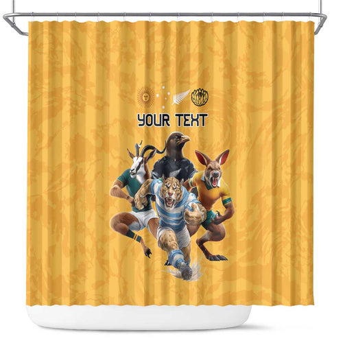 Custom Rugby Southern Hemisphere Shower Curtain Argentina AUNZ South Africa Mascot Gold - Aussie Hoodie