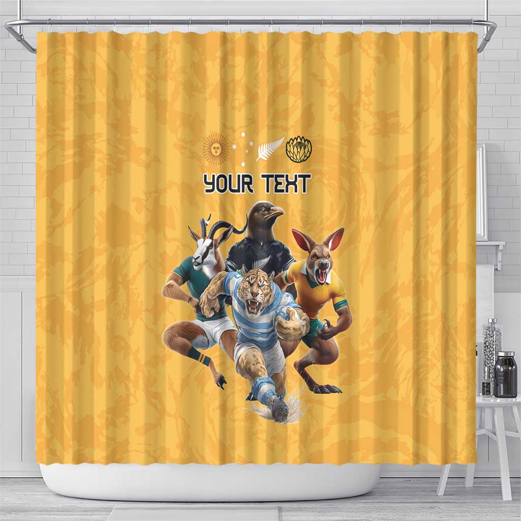 Custom Rugby Southern Hemisphere Shower Curtain Argentina AUNZ South Africa Mascot Gold - Aussie Hoodie