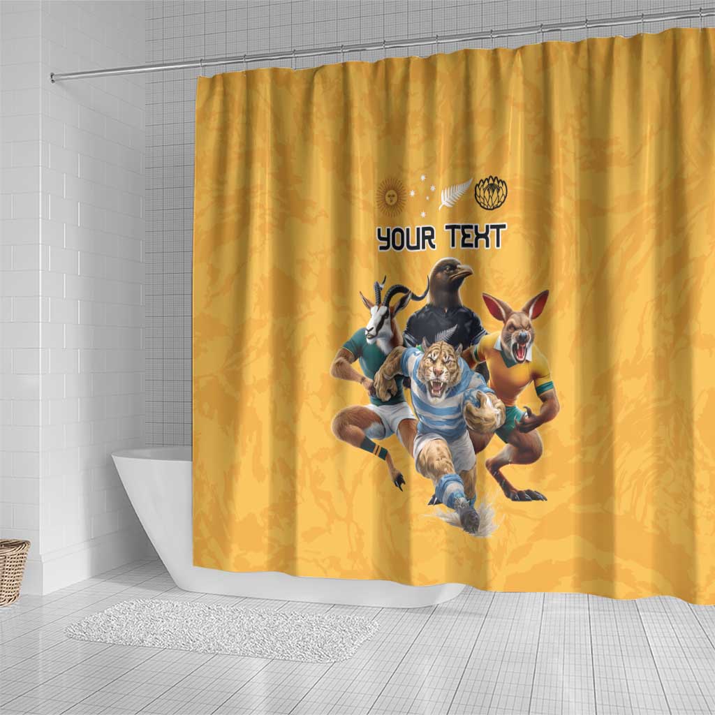 Custom Rugby Southern Hemisphere Shower Curtain Argentina AUNZ South Africa Mascot Gold - Aussie Hoodie