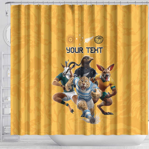 Custom Rugby Southern Hemisphere Shower Curtain Argentina AUNZ South Africa Mascot Gold - Aussie Hoodie