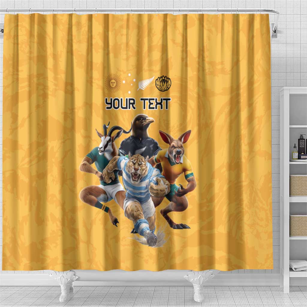 Custom Rugby Southern Hemisphere Shower Curtain Argentina AUNZ South Africa Mascot Gold - Aussie Hoodie