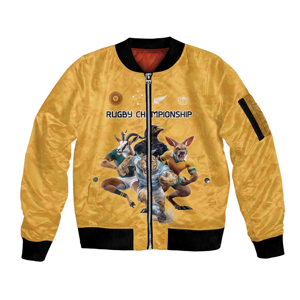 Custom Rugby Southern Hemisphere Sleeve Zip Bomber Jacket Argentina AUNZ South Africa Mascot Gold - Aussie Hoodie