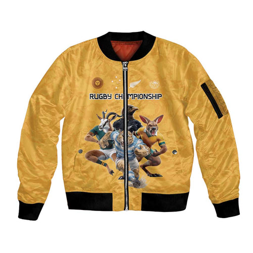 Custom Rugby Southern Hemisphere Sleeve Zip Bomber Jacket Argentina AUNZ South Africa Mascot Gold - Aussie Hoodie