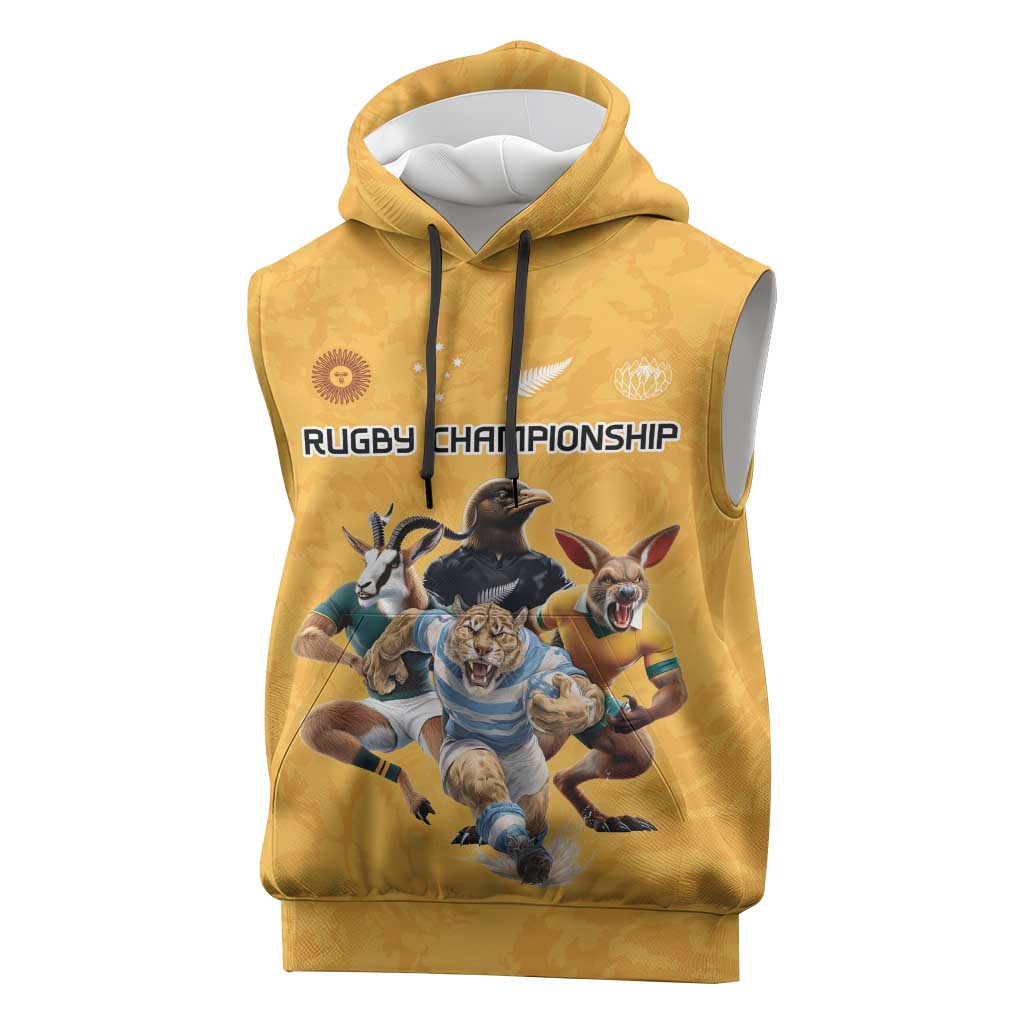 Custom Rugby Southern Hemisphere Sleeveless Hoodie Argentina AUNZ South Africa Mascot Gold - Aussie Hoodie