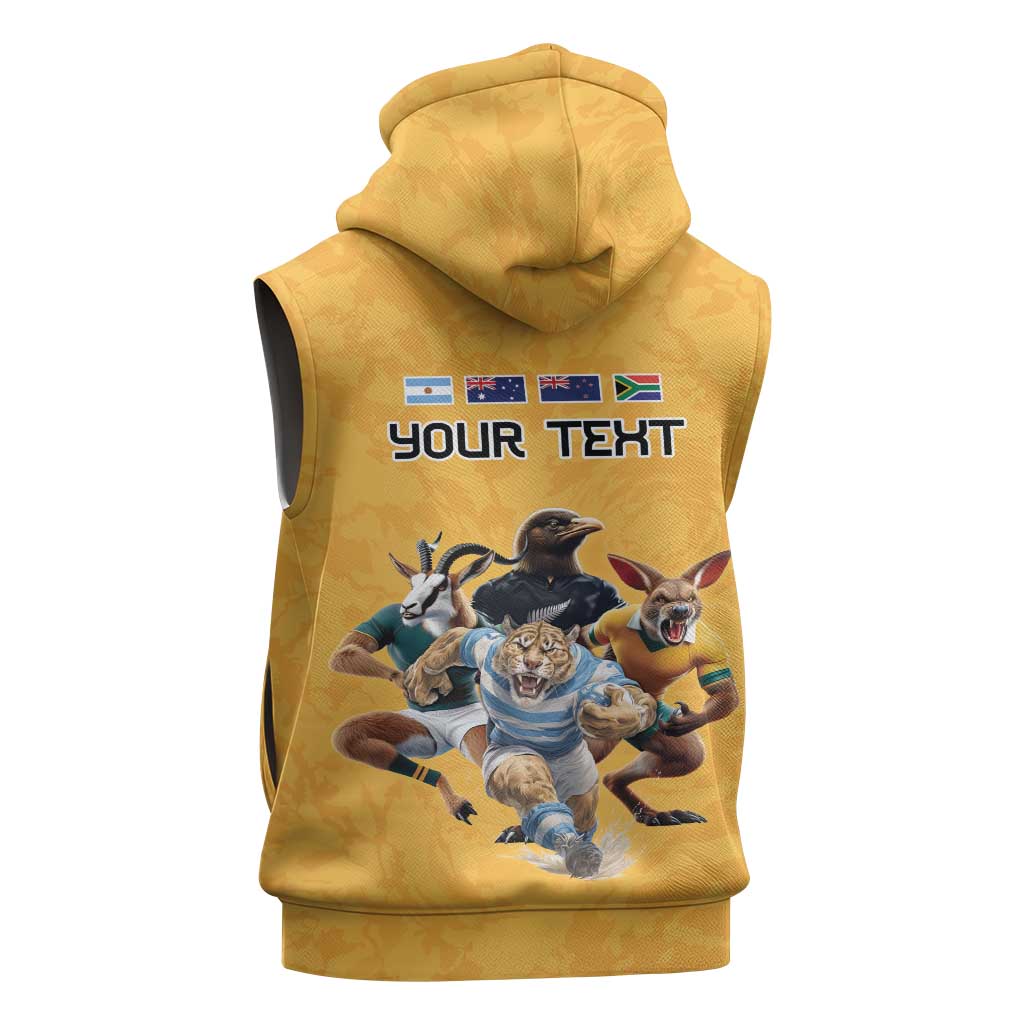Custom Rugby Southern Hemisphere Sleeveless Hoodie Argentina AUNZ South Africa Mascot Gold - Aussie Hoodie