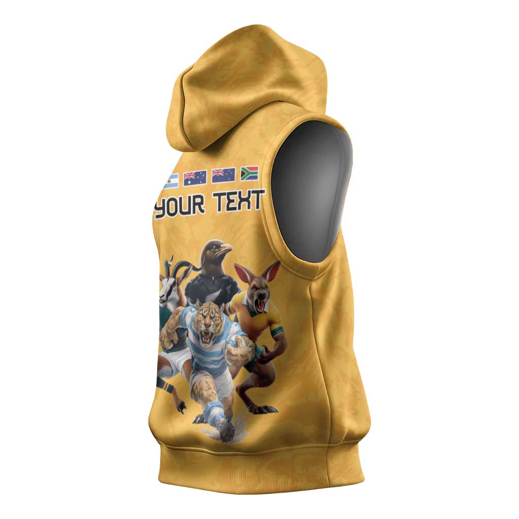 Custom Rugby Southern Hemisphere Sleeveless Hoodie Argentina AUNZ South Africa Mascot Gold - Aussie Hoodie