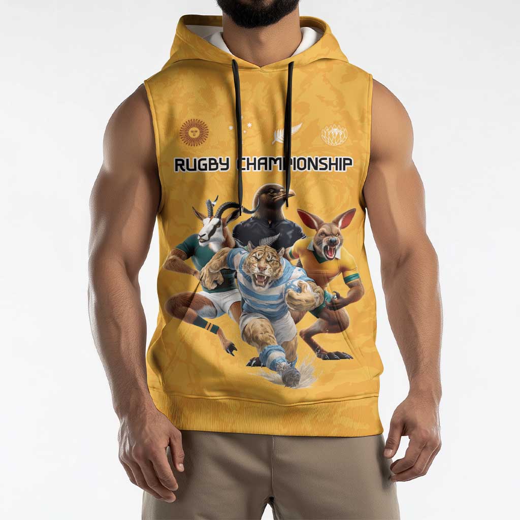 Custom Rugby Southern Hemisphere Sleeveless Hoodie Argentina AUNZ South Africa Mascot Gold - Aussie Hoodie