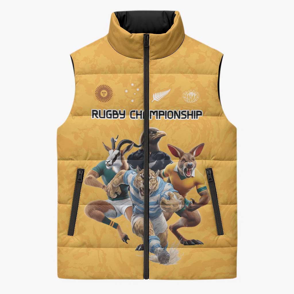 Custom Rugby Southern Hemisphere Sleeveless Puffer Jacket Argentina AUNZ South Africa Mascot Gold - Aussie Hoodie