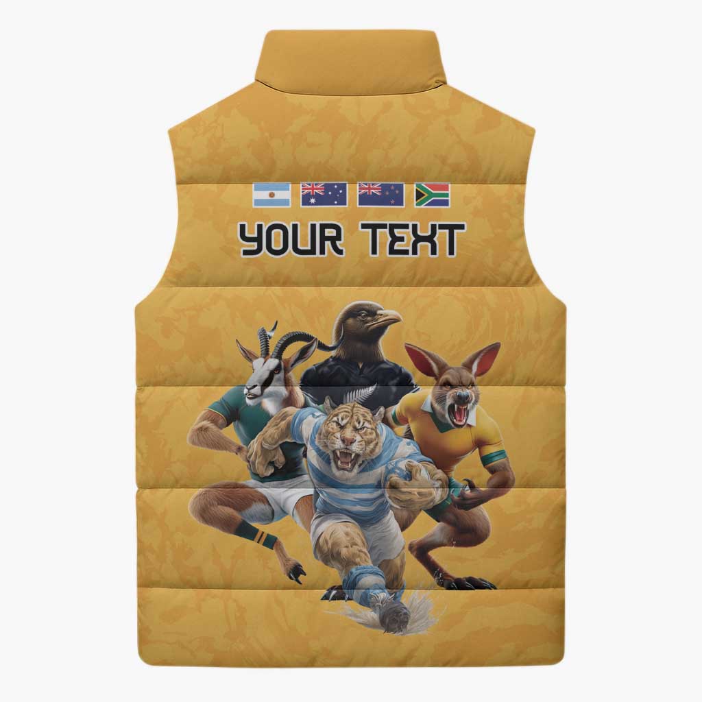 Custom Rugby Southern Hemisphere Sleeveless Puffer Jacket Argentina AUNZ South Africa Mascot Gold - Aussie Hoodie