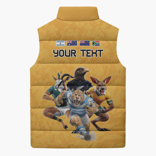 Custom Rugby Southern Hemisphere Sleeveless Puffer Jacket Argentina AUNZ South Africa Mascot Gold - Aussie Hoodie