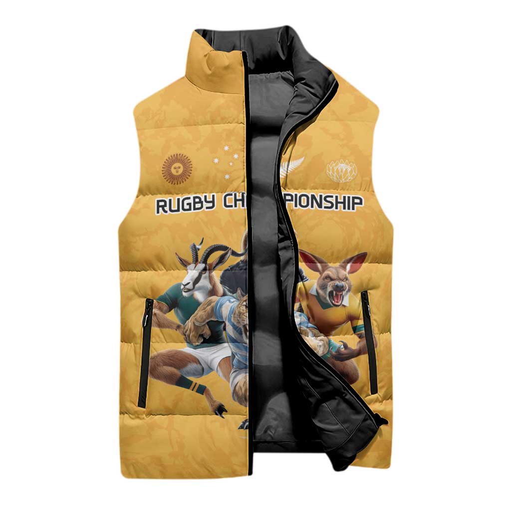 Custom Rugby Southern Hemisphere Sleeveless Puffer Jacket Argentina AUNZ South Africa Mascot Gold - Aussie Hoodie