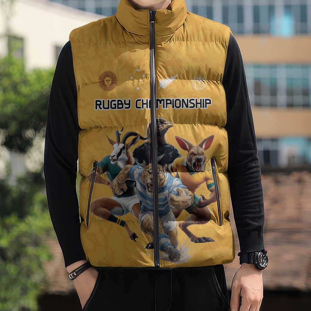 Custom Rugby Southern Hemisphere Sleeveless Puffer Jacket Argentina AUNZ South Africa Mascot Gold - Aussie Hoodie