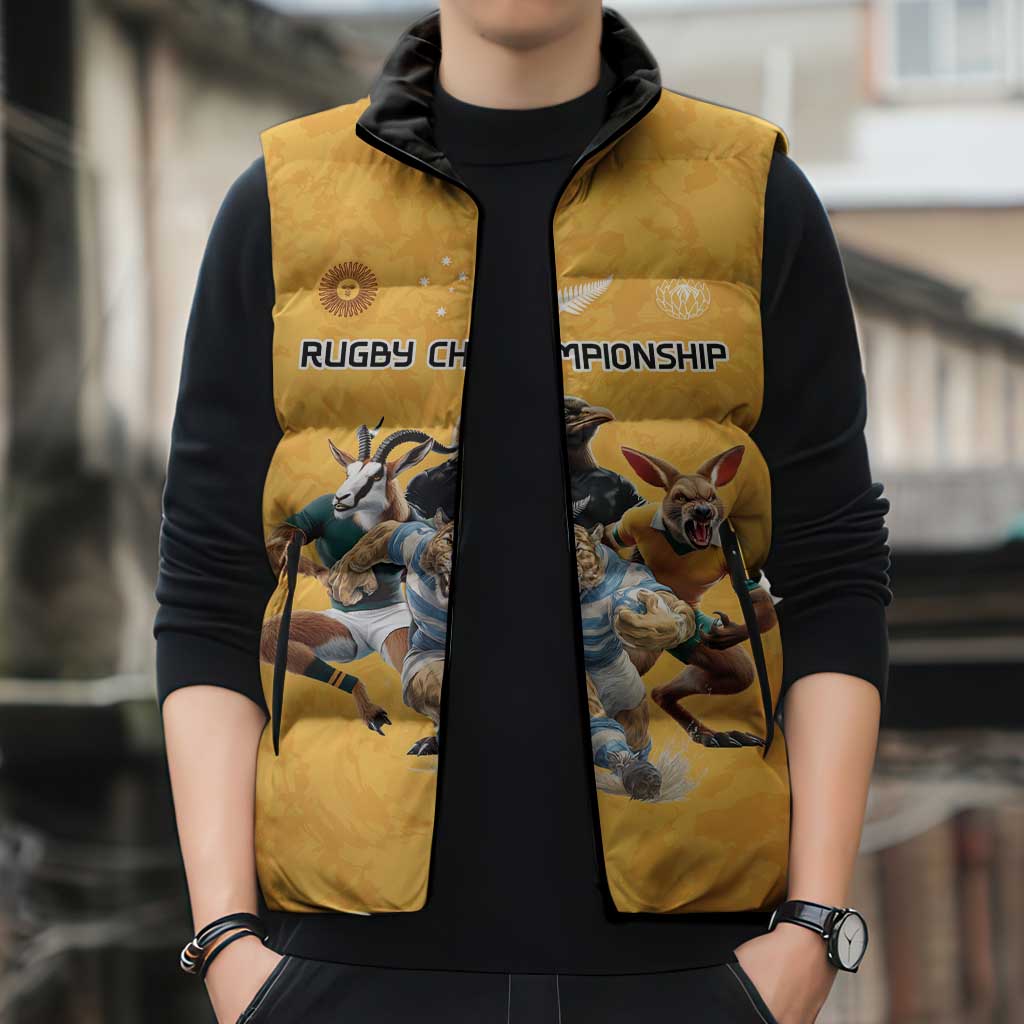 Custom Rugby Southern Hemisphere Sleeveless Puffer Jacket Argentina AUNZ South Africa Mascot Gold - Aussie Hoodie