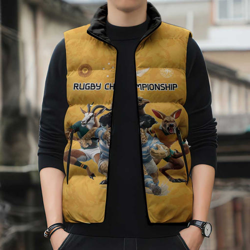 Custom Rugby Southern Hemisphere Sleeveless Puffer Jacket Argentina AUNZ South Africa Mascot Gold - Aussie Hoodie