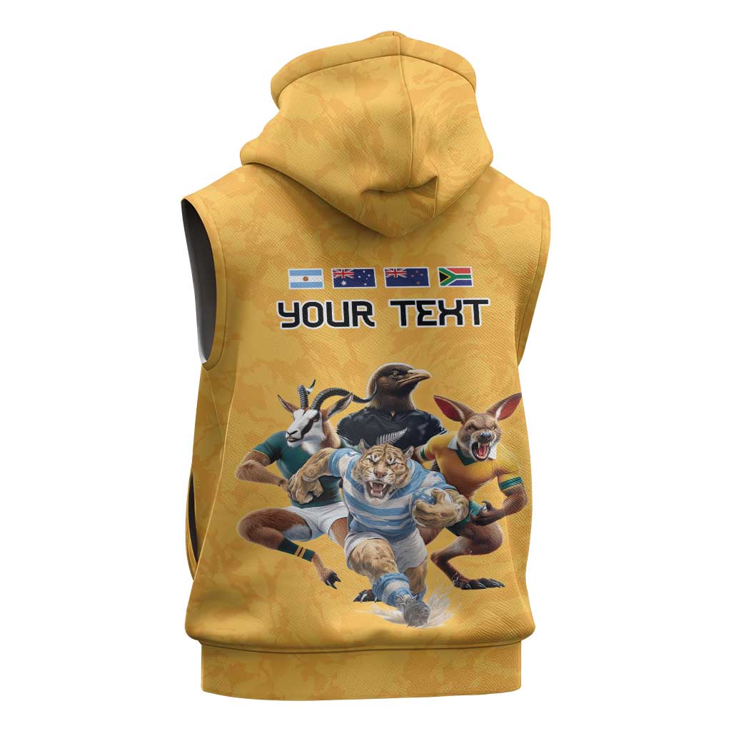 Custom Rugby Southern Hemisphere Sleeveless Zip Hoodie Argentina AUNZ South Africa Mascot Gold LT9