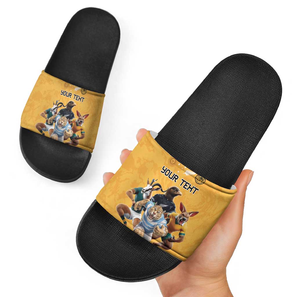 Custom Rugby Southern Hemisphere Slide Sandals Argentina AUNZ South Africa Mascot Gold - Aussie Hoodie