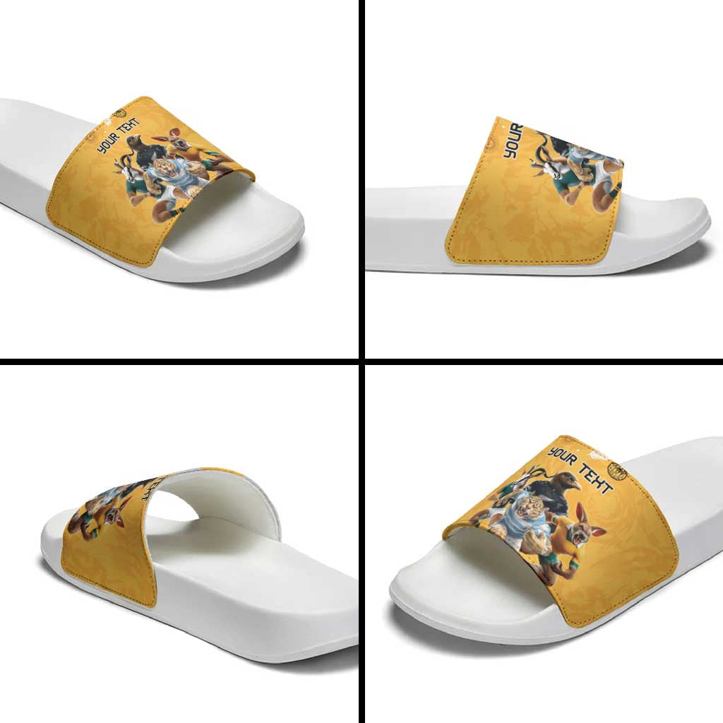 Custom Rugby Southern Hemisphere Slide Sandals Argentina AUNZ South Africa Mascot Gold - Aussie Hoodie