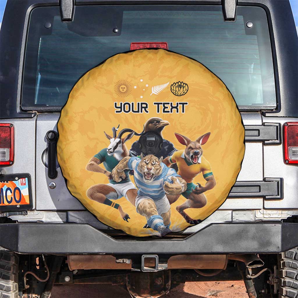 Custom Rugby Southern Hemisphere Spare Tire Cover Argentina AUNZ South Africa Mascot Gold - Aussie Hoodie