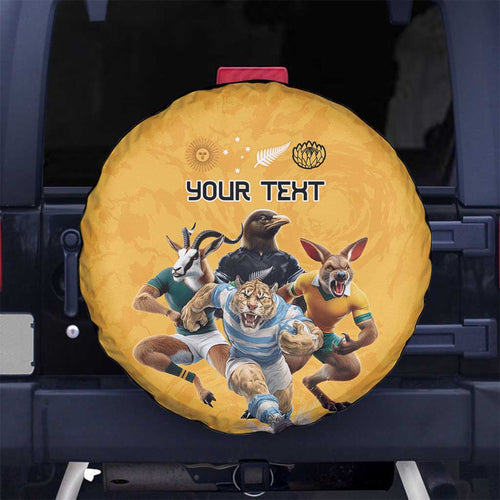Custom Rugby Southern Hemisphere Spare Tire Cover Argentina AUNZ South Africa Mascot Gold - Aussie Hoodie