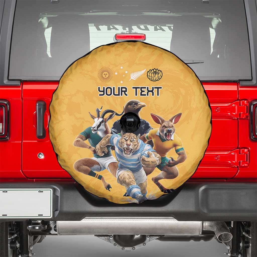 Custom Rugby Southern Hemisphere Spare Tire Cover Argentina AUNZ South Africa Mascot Gold - Aussie Hoodie