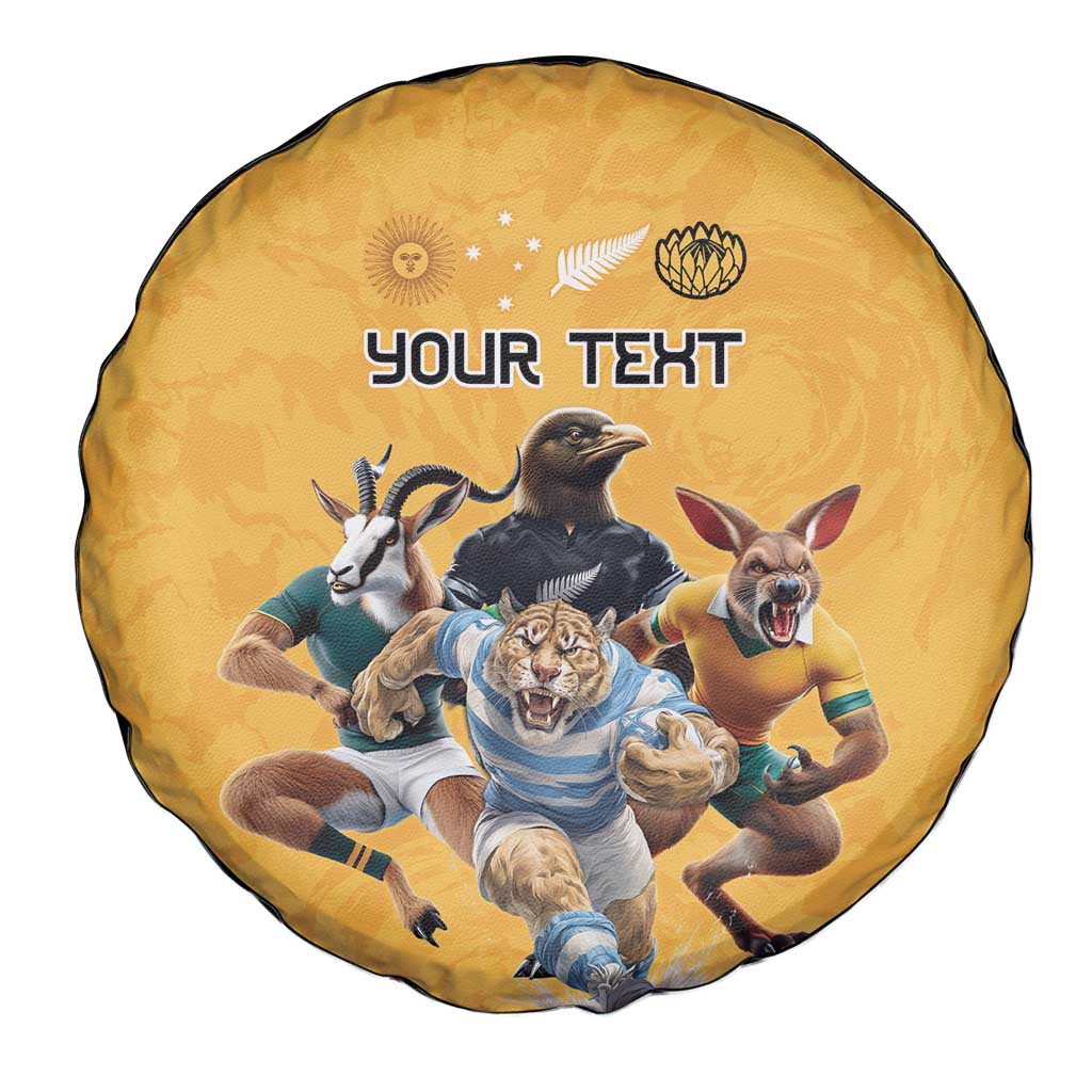 Custom Rugby Southern Hemisphere Spare Tire Cover Argentina AUNZ South Africa Mascot Gold - Aussie Hoodie
