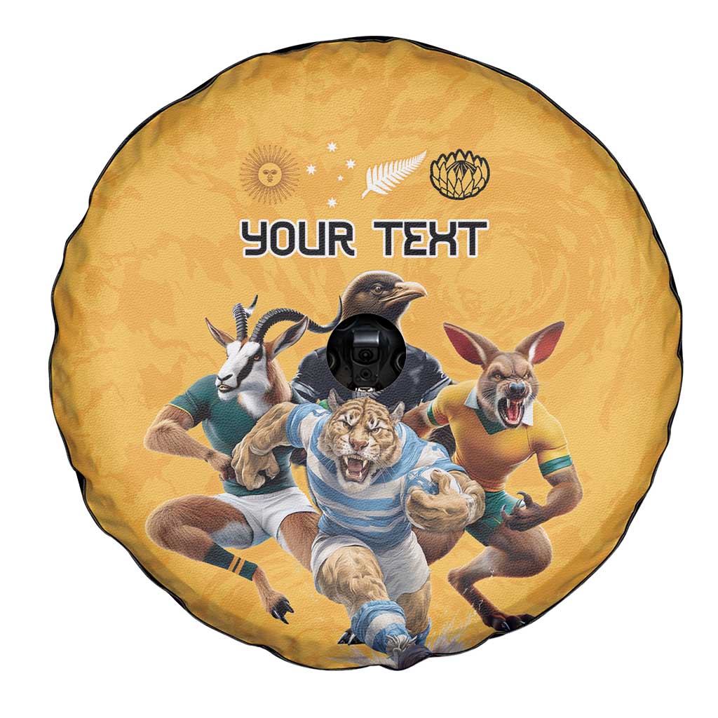 Custom Rugby Southern Hemisphere Spare Tire Cover Argentina AUNZ South Africa Mascot Gold - Aussie Hoodie