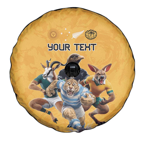 Custom Rugby Southern Hemisphere Spare Tire Cover Argentina AUNZ South Africa Mascot Gold - Aussie Hoodie