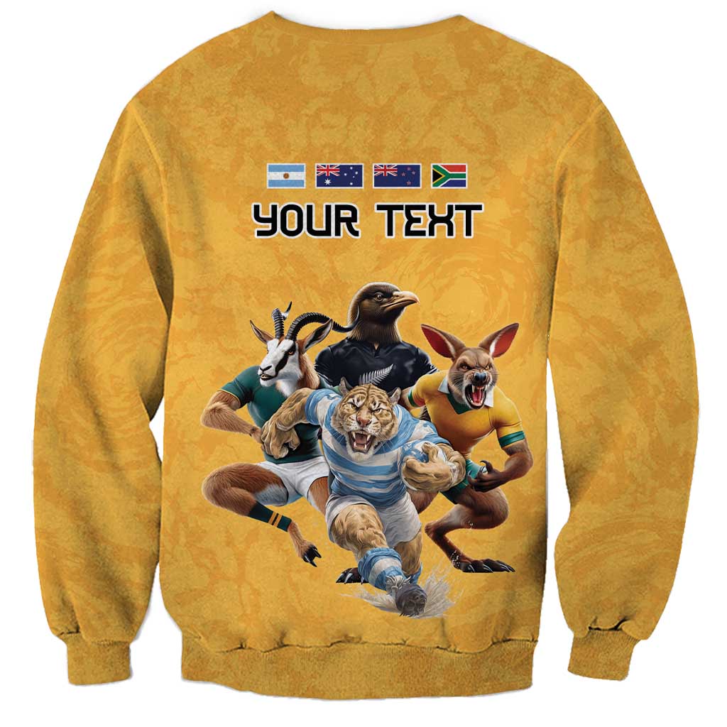 Custom Rugby Southern Hemisphere Sweatshirt Argentina AUNZ South Africa Mascot Gold - Aussie Hoodie