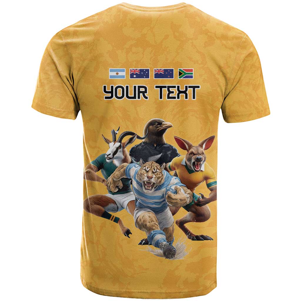 Custom Rugby Southern Hemisphere T Shirt Argentina AUNZ South Africa Mascot Gold - Aussie Hoodie