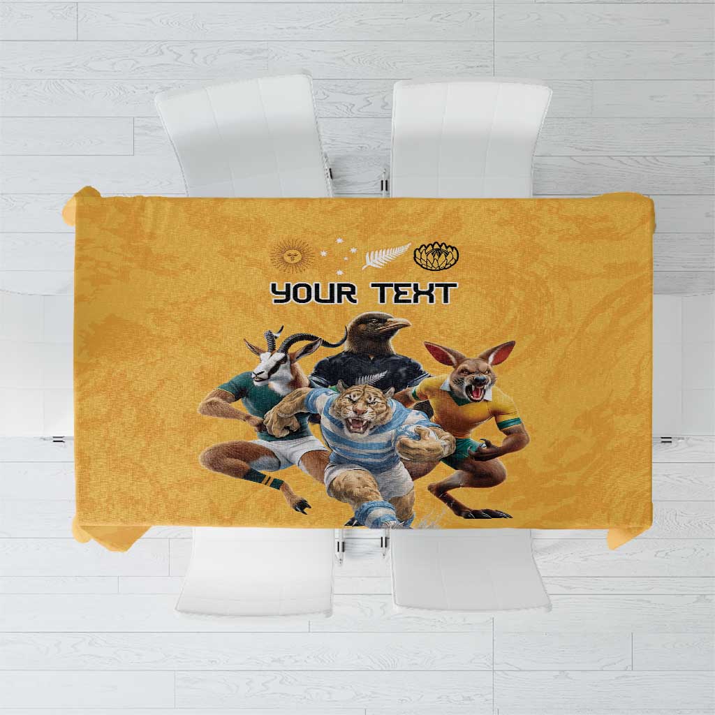 Custom Rugby Southern Hemisphere Tablecloth Argentina AUNZ South Africa Mascot Gold - Aussie Hoodie