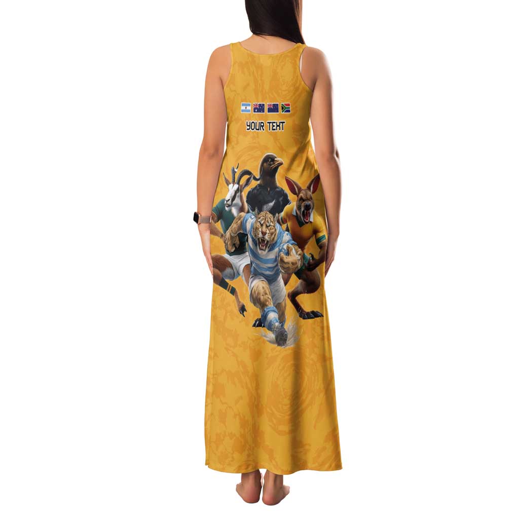 Custom Rugby Southern Hemisphere Tank Maxi Dress Argentina AUNZ South Africa Mascot Gold - Aussie Hoodie