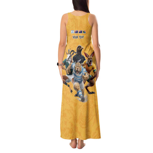 Custom Rugby Southern Hemisphere Tank Maxi Dress Argentina AUNZ South Africa Mascot Gold - Aussie Hoodie