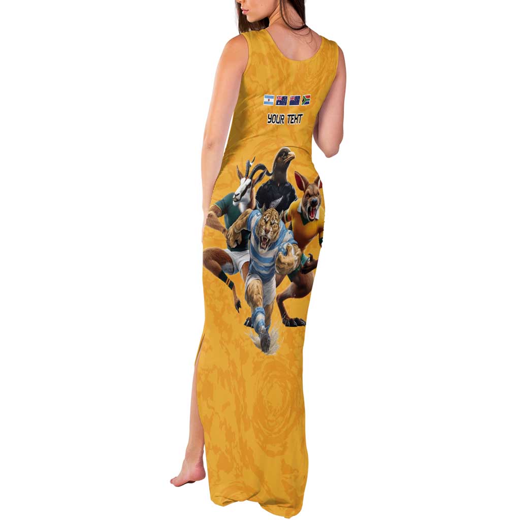 Custom Rugby Southern Hemisphere Tank Maxi Dress Argentina AUNZ South Africa Mascot Gold - Aussie Hoodie