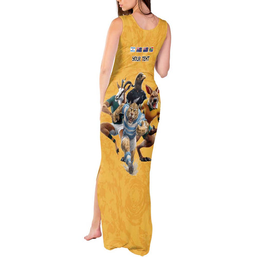 Custom Rugby Southern Hemisphere Tank Maxi Dress Argentina AUNZ South Africa Mascot Gold - Aussie Hoodie