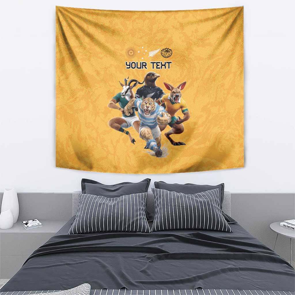 Custom Rugby Southern Hemisphere Tapestry Argentina AUNZ South Africa Mascot Gold - Aussie Hoodie