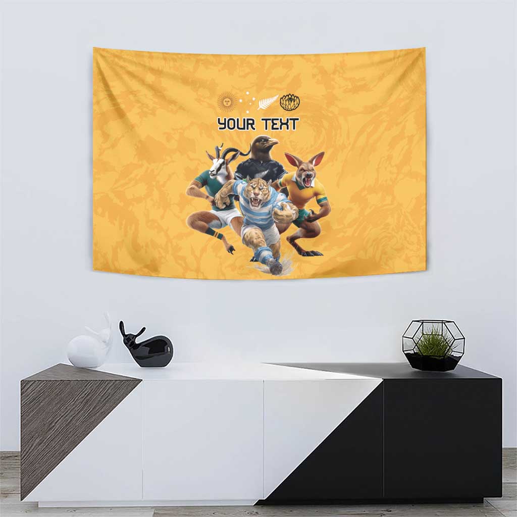 Custom Rugby Southern Hemisphere Tapestry Argentina AUNZ South Africa Mascot Gold - Aussie Hoodie