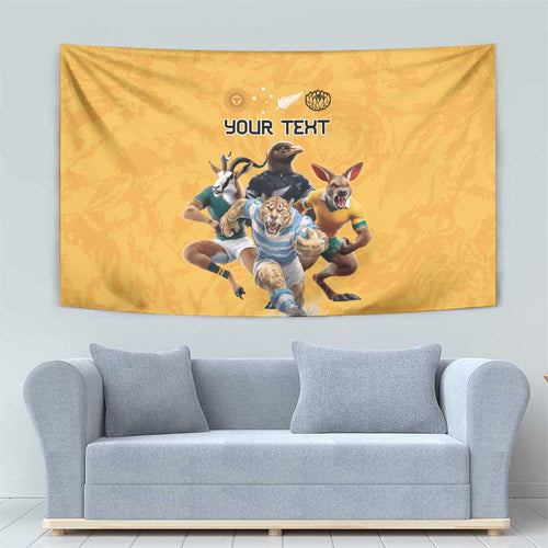 Custom Rugby Southern Hemisphere Tapestry Argentina AUNZ South Africa Mascot Gold - Aussie Hoodie