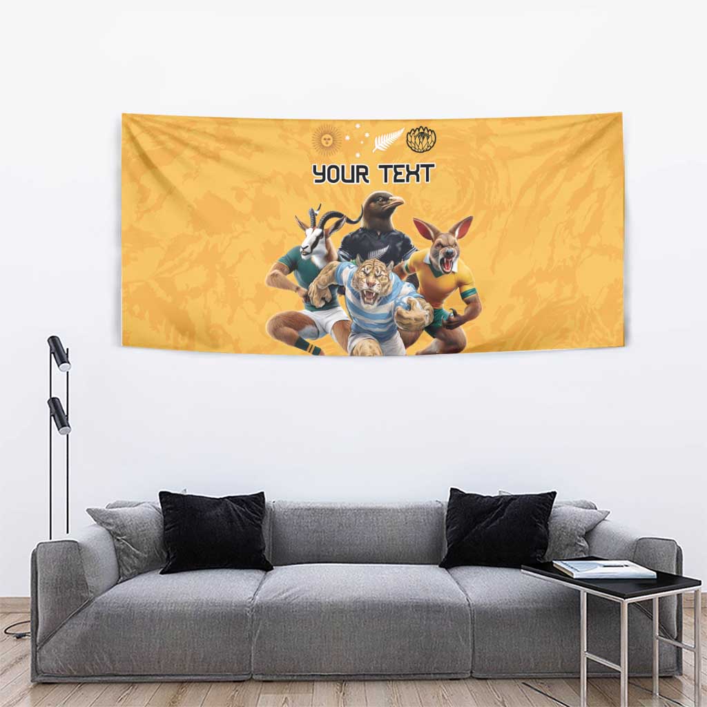 Custom Rugby Southern Hemisphere Tapestry Argentina AUNZ South Africa Mascot Gold - Aussie Hoodie