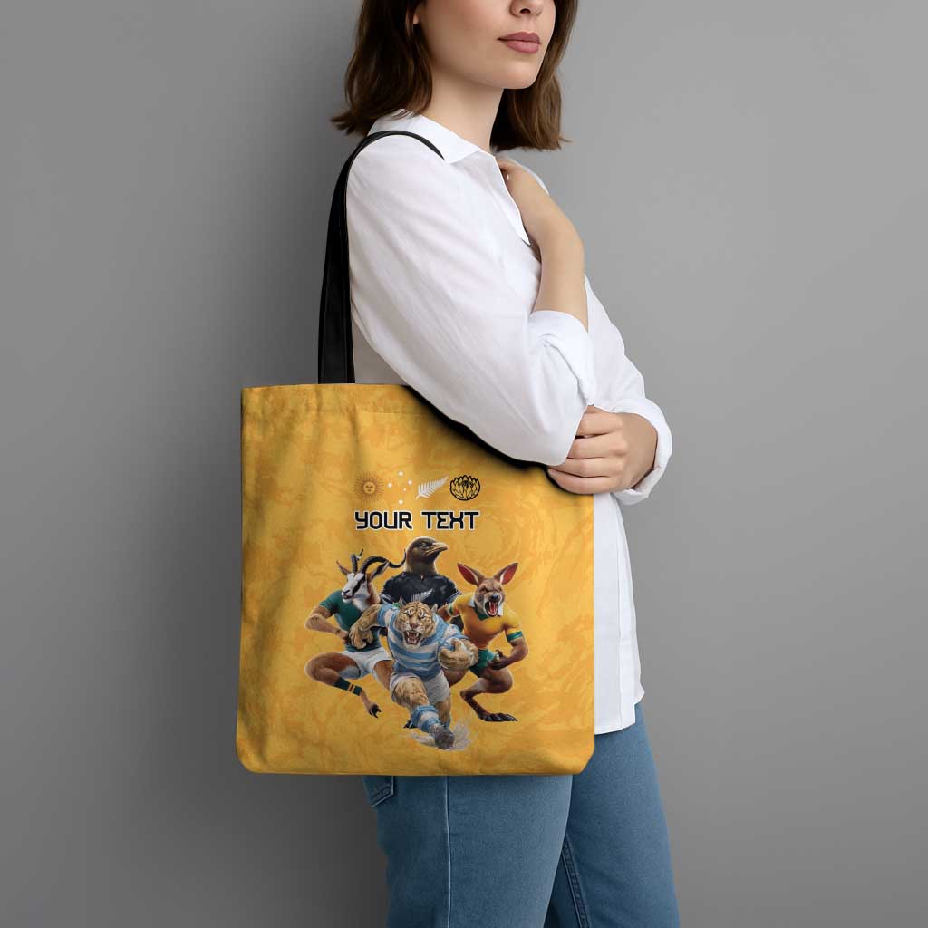 Custom Rugby Southern Hemisphere Tote Bag Argentina AUNZ South Africa Mascot Gold - Aussie Hoodie