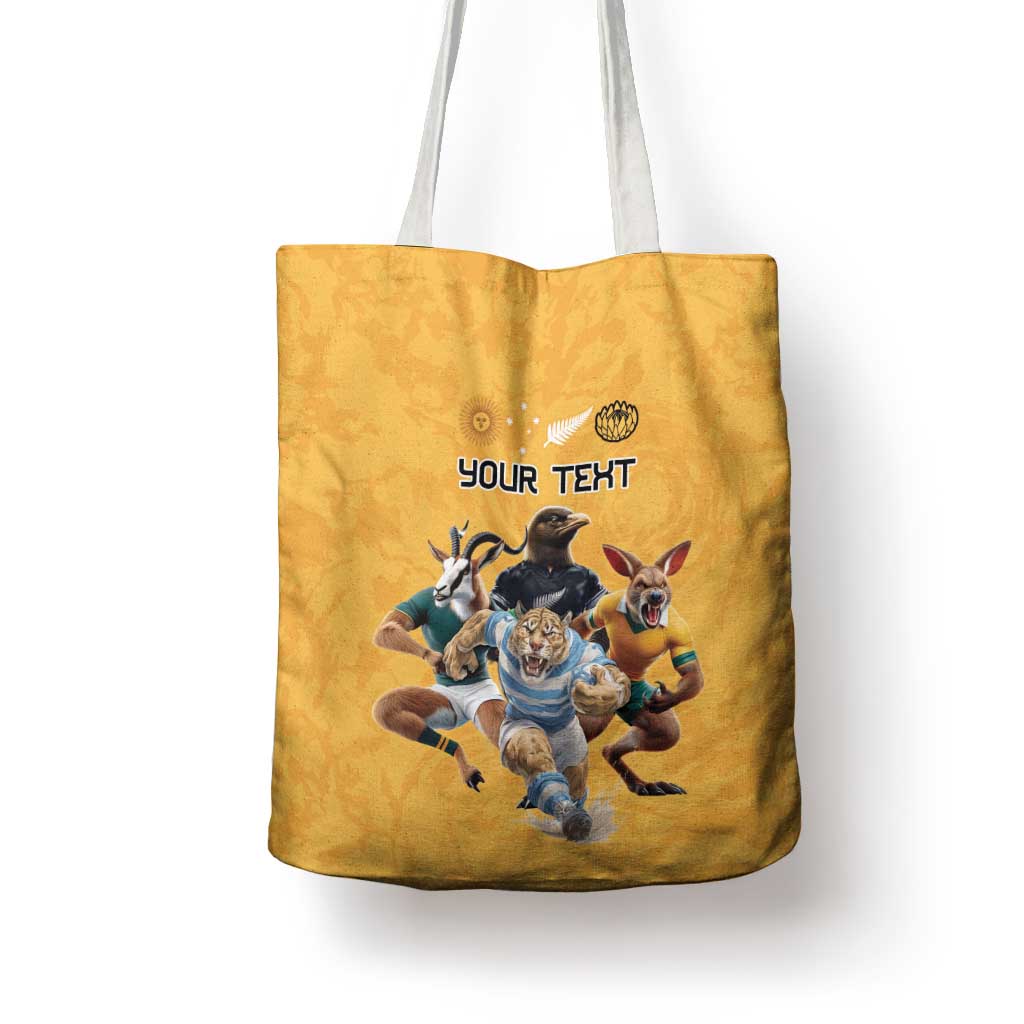 Custom Rugby Southern Hemisphere Tote Bag Argentina AUNZ South Africa Mascot Gold - Aussie Hoodie