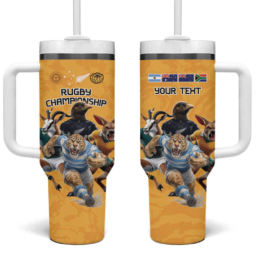 Custom Rugby Southern Hemisphere Tumbler With Handle Argentina AUNZ South Africa Mascot Gold - Aussie Hoodie