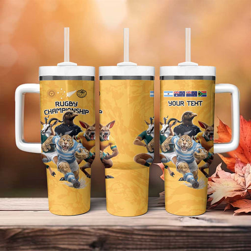 Custom Rugby Southern Hemisphere Tumbler With Handle Argentina AUNZ South Africa Mascot Gold - Aussie Hoodie