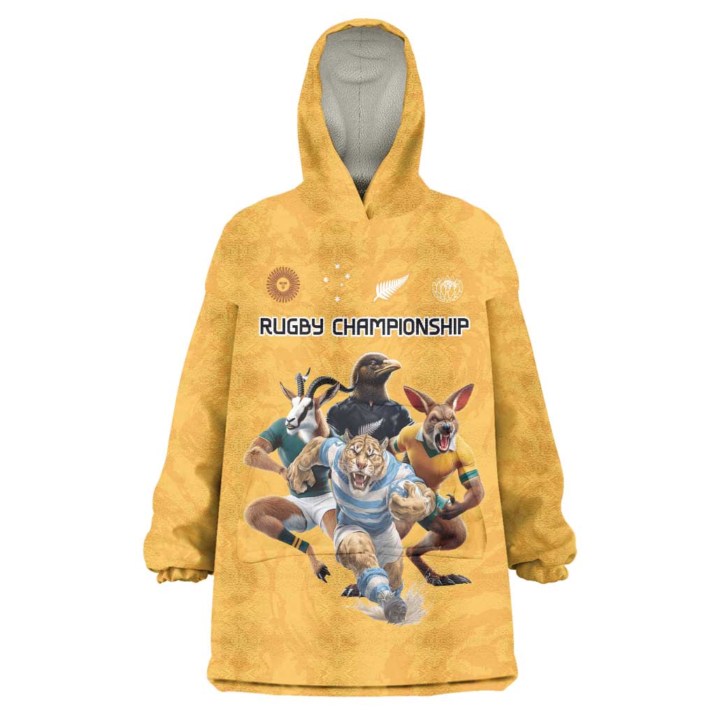 Custom Rugby Southern Hemisphere Wearable Blanket Hoodie Argentina AUNZ South Africa Mascot Gold - Aussie Hoodie
