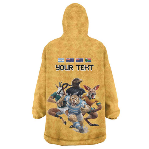 Custom Rugby Southern Hemisphere Wearable Blanket Hoodie Argentina AUNZ South Africa Mascot Gold - Aussie Hoodie