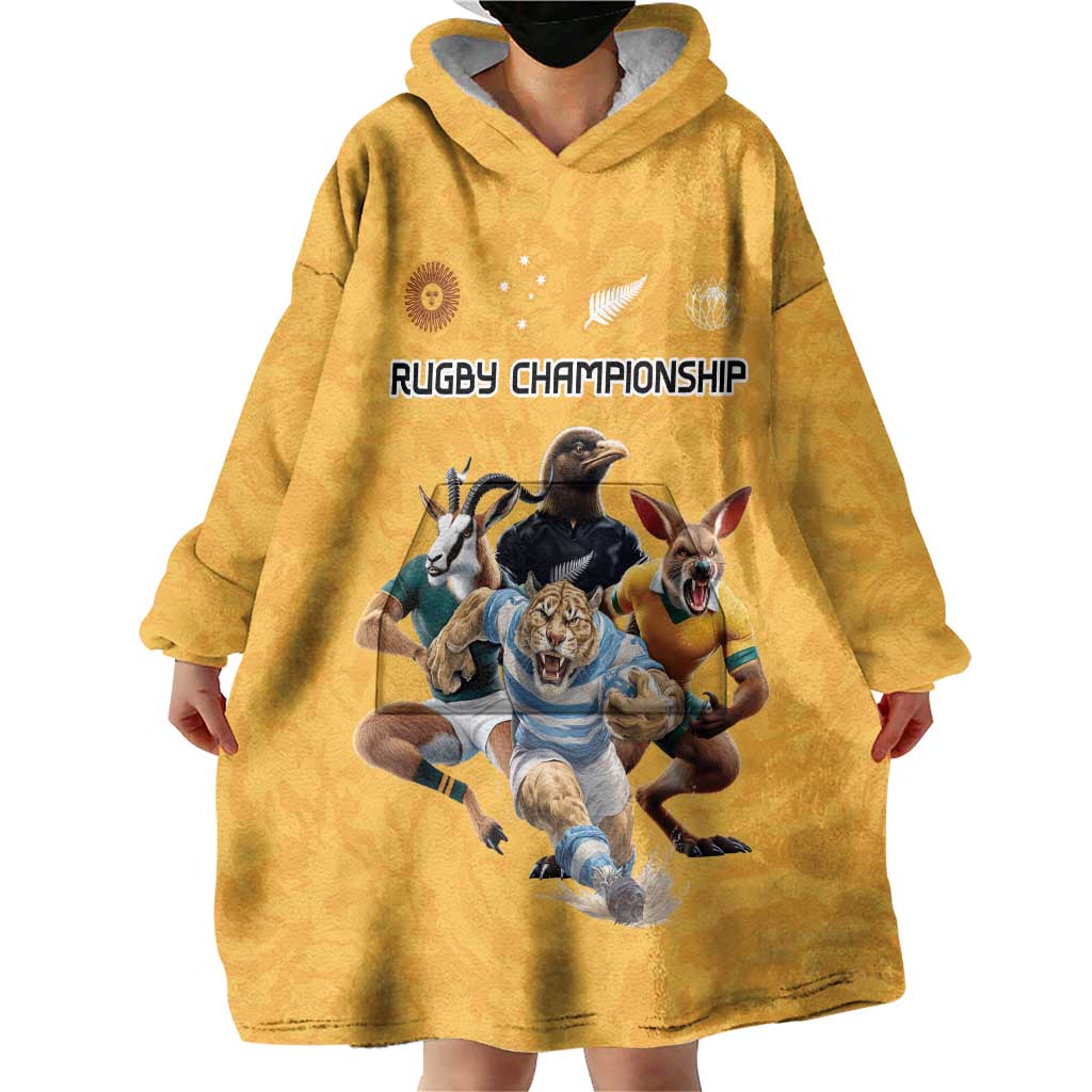 Custom Rugby Southern Hemisphere Wearable Blanket Hoodie Argentina AUNZ South Africa Mascot Gold - Aussie Hoodie